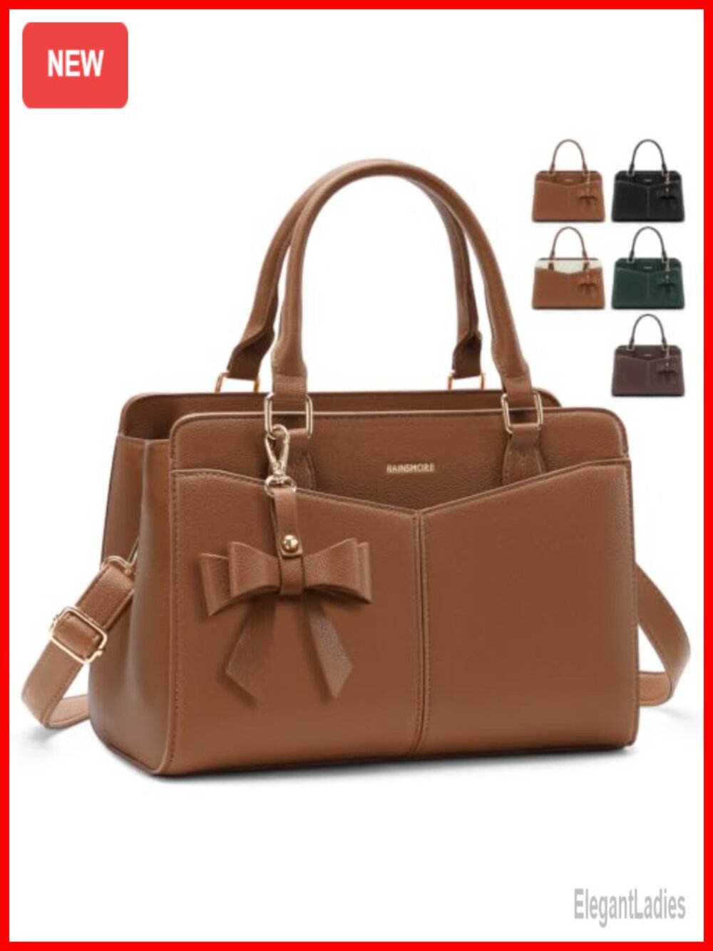 PU Leather Structured Satchel Work Handbag with Bowknot, Fits 11" iPad,
